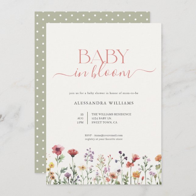 Invitación Bebé en el Baby Shower floral de Bloom (Anverso / Reverso)