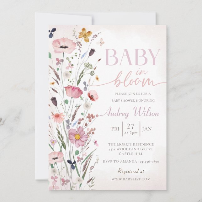Invitación Bebé en el Baby Shower floral de Bloom (Anverso)