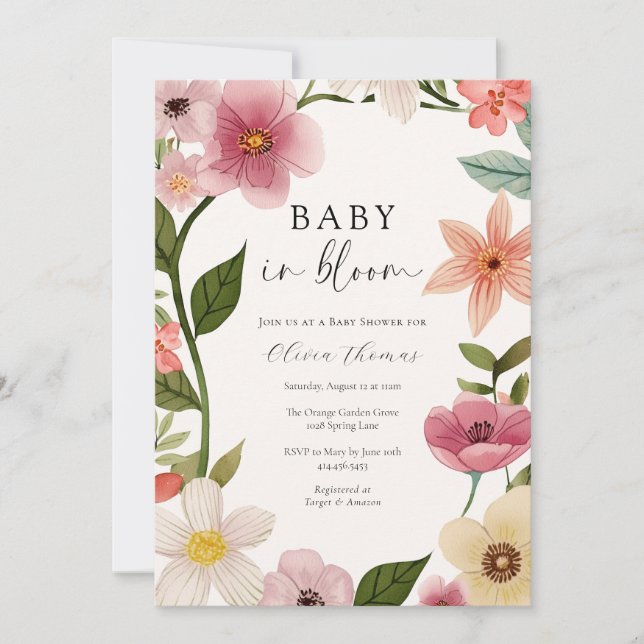 Invitación Bebé en el Baby Shower floral de Bloom (Anverso)