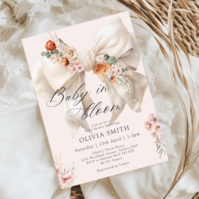 Invitación Bebé en el Baby Shower floral de Bow (Subido por el creador)