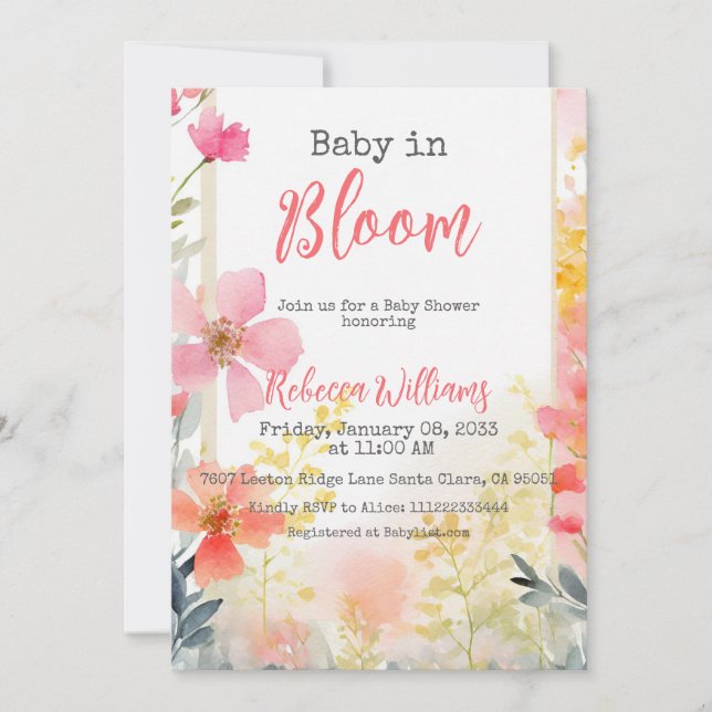 Invitación Bebé en el Baby Shower floral de flores silvestres (Anverso)
