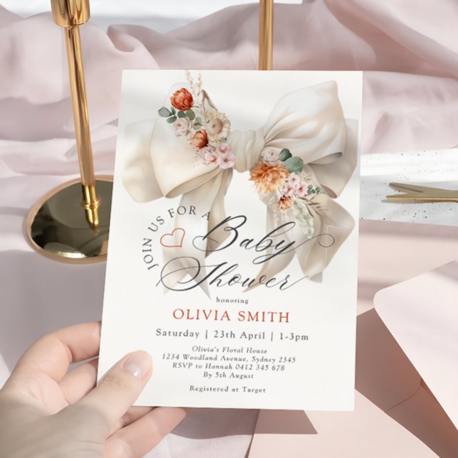 Invitación Bebé en el Baby Shower floral de la caída blanca e (Subido por el creador)