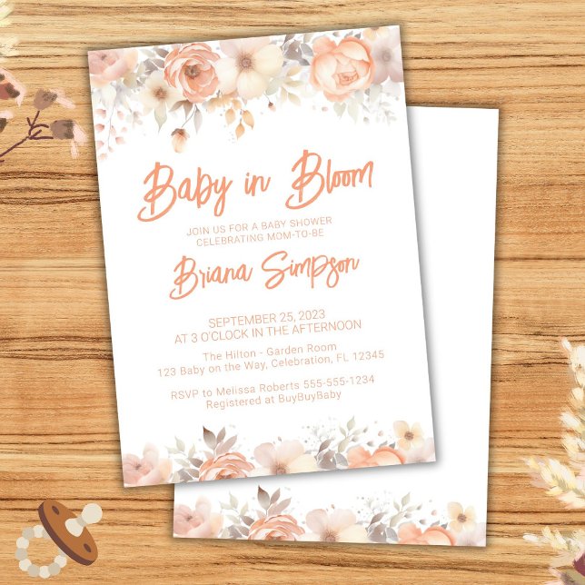 Invitación Bebé en el Baby Shower floral de Peach en Bloom (Subido por el creador)