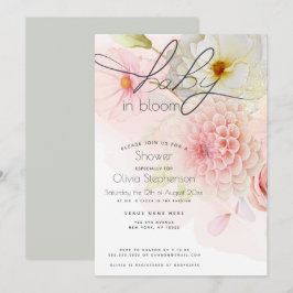Invitación Bebé en el Baby Shower floral rosa Dahlia en Bloom