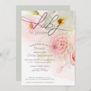 Invitación Bebé en el Baby Shower floral rosa Dahlia en Bloom