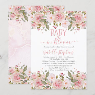 Invitación Bebé en el Baby Shower floral rosa en flor