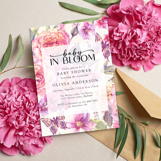Invitación Bebé en el Baby Shower floral rosa en flor (Subido por el creador)