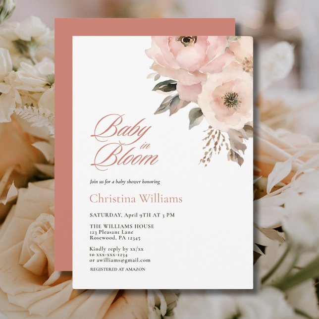 Invitación Bebé en el Baby Shower floral rosa en flor (Subido por el creador)