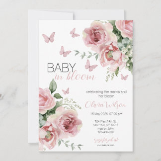 Invitación Bebé en el Baby Shower floral y mariposa en Bloom