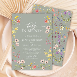Invitación Bebé en el Baby Shower verde de Flor Silvestre Blo