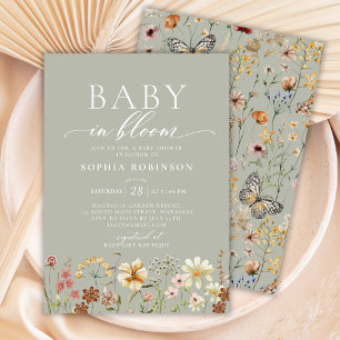 Invitación Bebé en el Baby Shower verde floreciente del Boho 
