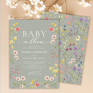Invitación Bebé en el Baby Shower verde floreciente del Boho