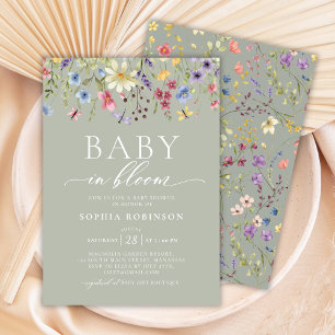 Invitación Bebé en el Baby Shower verde floreciente del Boho 
