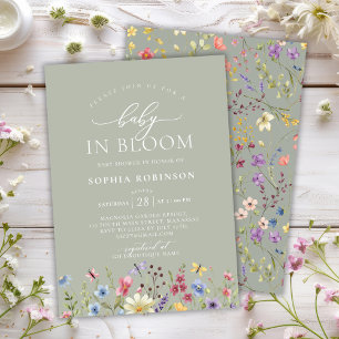 Invitación Bebé en el Baby Shower verde floreciente del Boho
