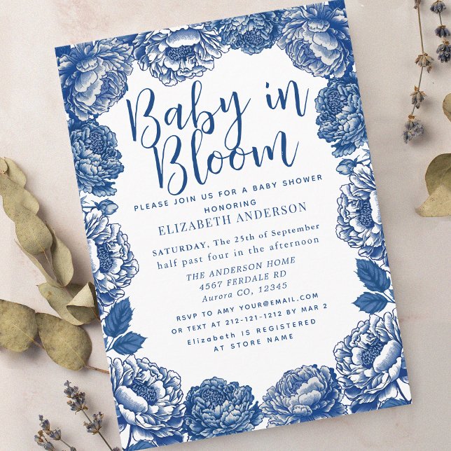 Invitación Bebé en el baño Toile De Jouy Floral Baby Shower (Subido por el creador)