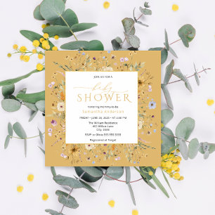 Invitación Bebé en el Chica de Flores Silvestres en Bloom Cut