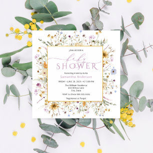 Invitación Bebé en el Chica de Flores Silvestres en Bloom Cut