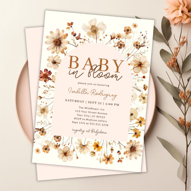 Invitación Bebé en el Chica Floral Bloom Boho Baby Shower (Baby in Bloom Boho Floral Girl Baby Shower Invitation)