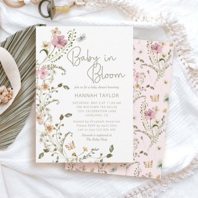 Invitación Bebé en el Chica Floral Rosa en Bloom Baby Shower (baby in bloom pink floral wildflower baby shower)