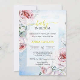Invitación Bebé en el elegante Baby Shower azul floral de Blo