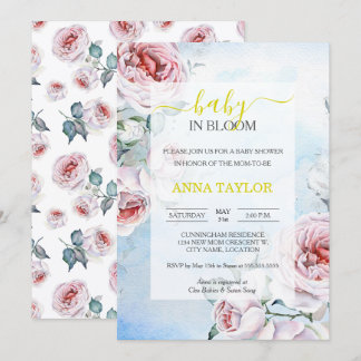 Invitación Bebé en el elegante Baby Shower azul floral de Blo