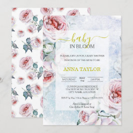 Invitación Bebé en el elegante Baby Shower azul floral de Blo