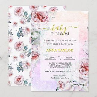 Invitación Bebé en el elegante Baby Shower floral rosado de B