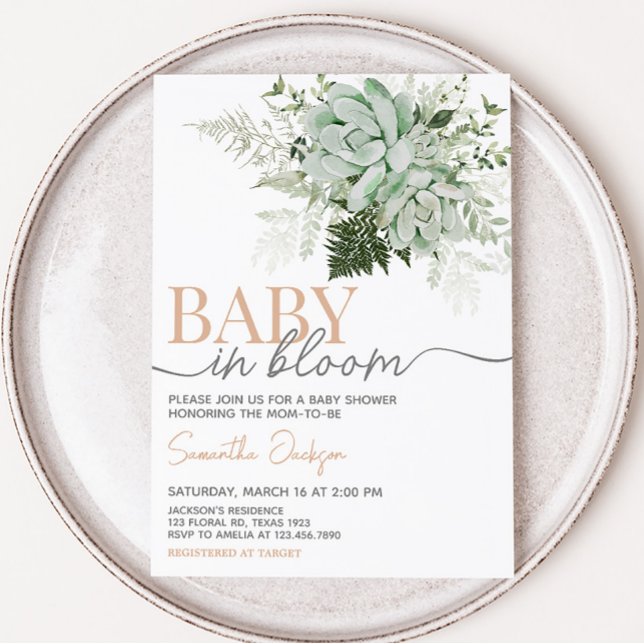 Invitación Bebé en el exitoso Baby Shower de Bloom (Succulents Gender Neutral Baby Shower Invitation)