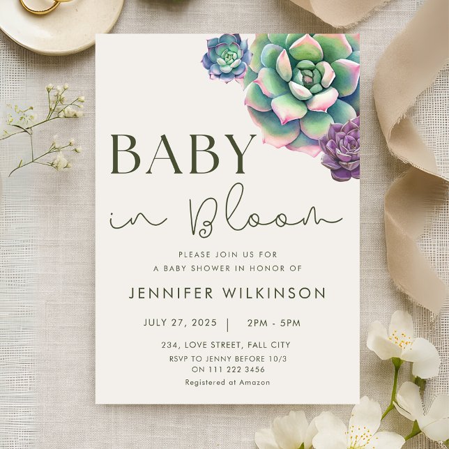 Invitación Bebé en el exitoso Baby Shower del desierto (Baby in Bloom Succulent Desert Baby Shower Invitation)