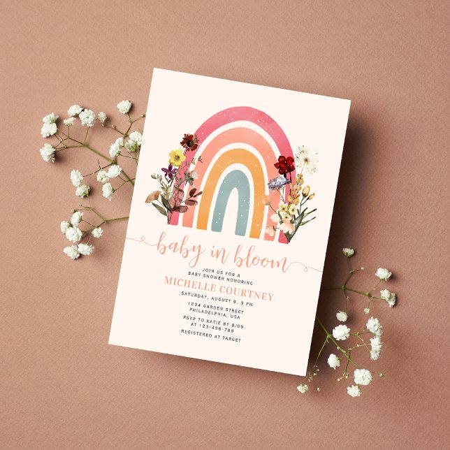 Invitación Bebé en el floreciente Baby Shower Chica arcoiris (Subido por el creador)