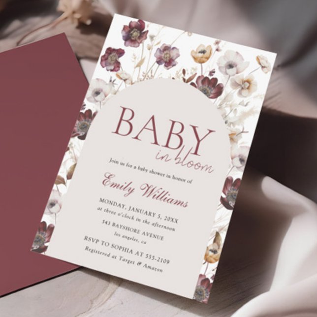 Invitación Bebé en el floreciente Baby Shower de Burgundy (Subido por el creador)