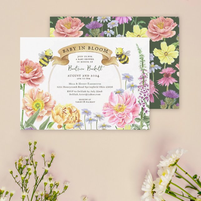 Invitación Bebé en el floreciente Baby Shower de flores silve (Subido por el creador)