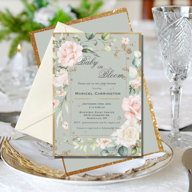 Invitación Bebé en el floreciente Baby Shower elegante (Subido por el creador)