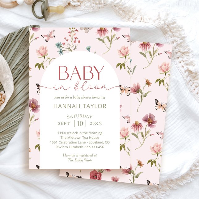 Invitación Bebé en el floreciente Baby Shower rosado (Subido por el creador)