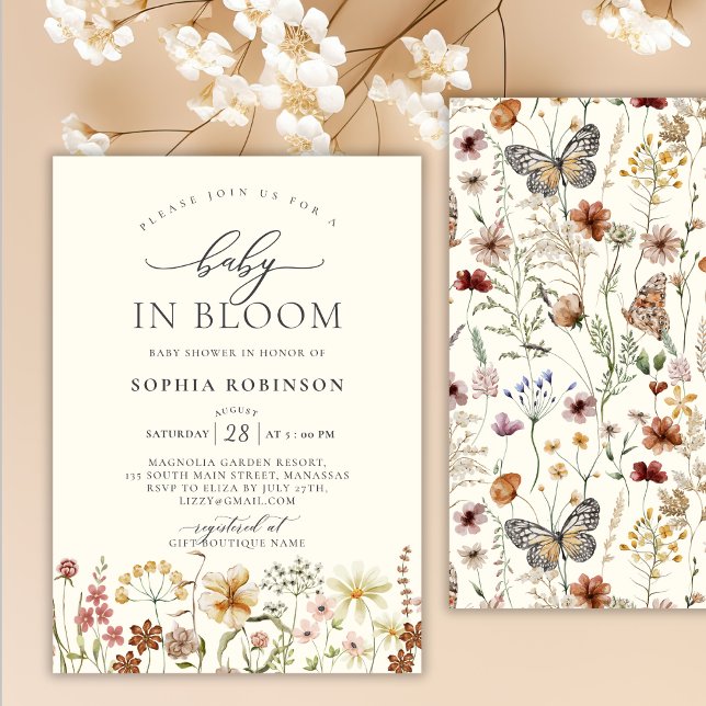 Invitación Bebé en el florecimiento de flores silvestres Boho (Subido por el creador)