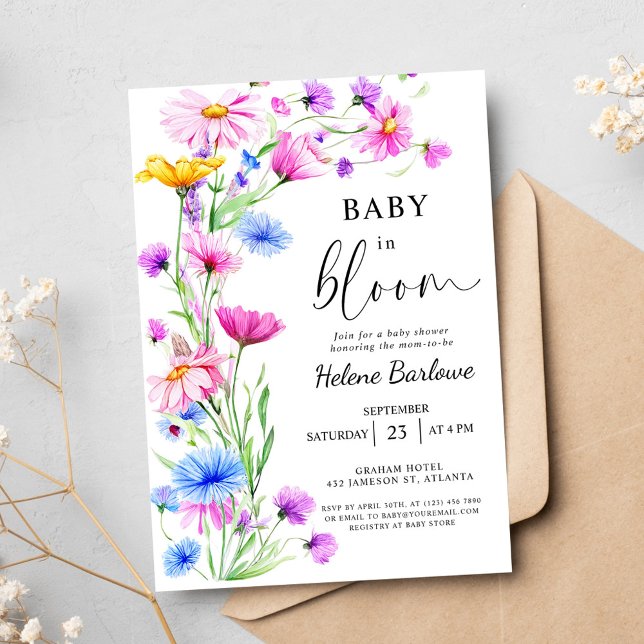 Invitación Bebé en el florecimiento de la flor silvestre Rust (Baby in Bloom Wildflower Rustic Boho Baby Shower Invitation)