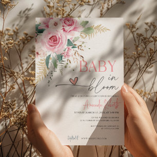 Invitación Bebé en el florecimiento de las flores rosadas Bab