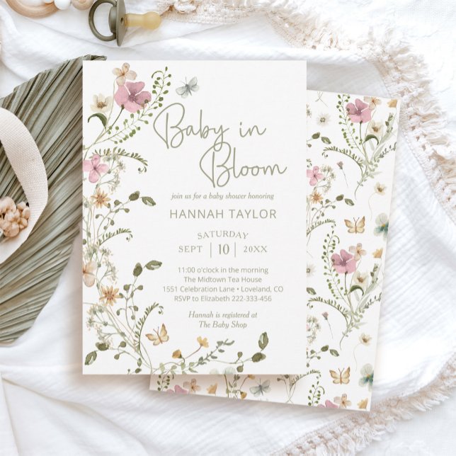Invitación Bebé en el florecimiento floral de florín Baby Sho (baby in bloom spring wildflower invitation)