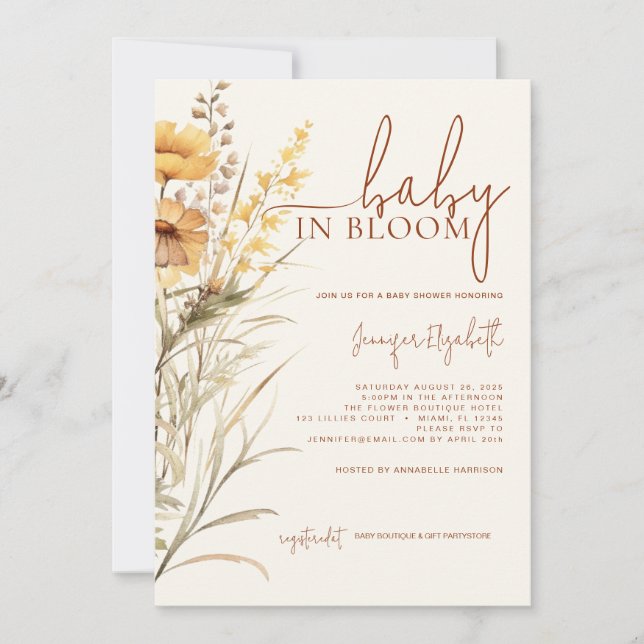 Invitación Bebé en el florecimiento silvestre Baby Shower (Anverso)
