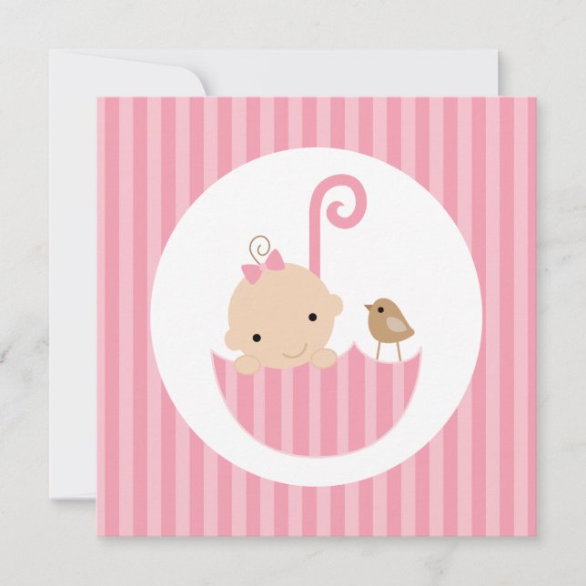 Invitación Bebé en el paraguas rosado Baby Shower (Anverso)
