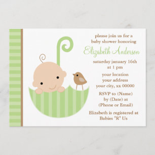 Invitación Bebé en el paraguas verde Baby Shower