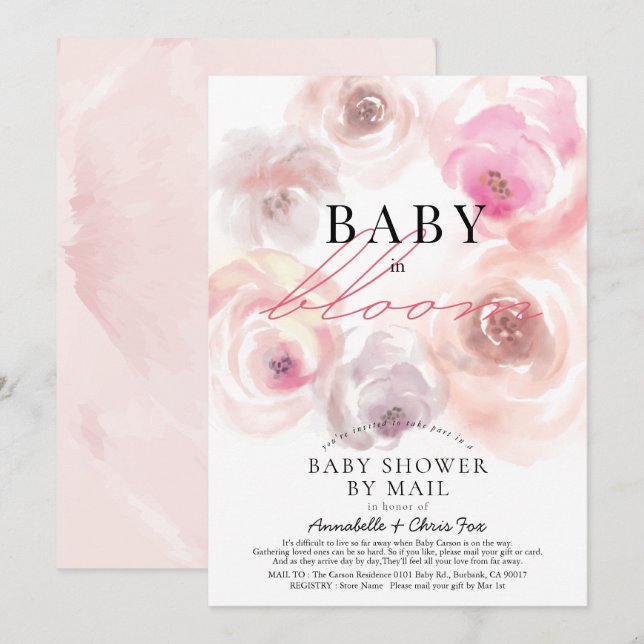 Invitación Bebé en el Rosa acuático de Bloom Baby Shower por  (Anverso / Reverso)