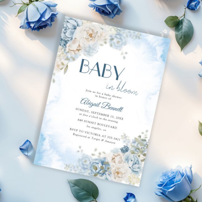 Invitación Bebé en el Rosa azul bohemio en flor Baby Shower (Subido por el creador)