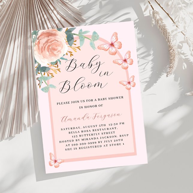 Invitación Bebé en el rosa de Bloom Arco de Mariposa Baby Sho (Subido por el creador)