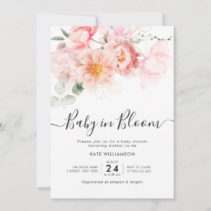 Invitación bebé en flor acuarela ducha bebé