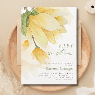 Invitación Bebé en Flor Amarilla Magnolia Limpia Fiesta de Re