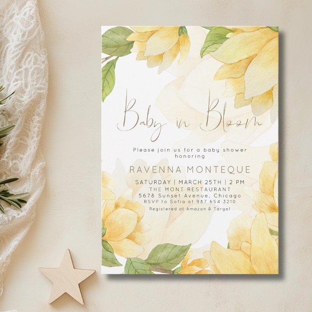 Invitación Bebé en Flor Amarillo Fiesta de Bebé Floral Preppy (Subido por el creador)