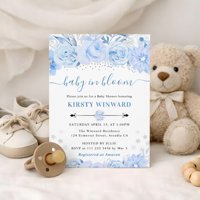 Invitación Bebé en Flor Azul de Invierno Shower de Bebé Flora (Subido por el creador)