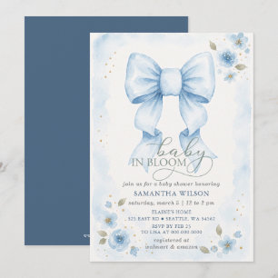 Invitación Bebé en Flor Azul Elegante Fiesta de Niño