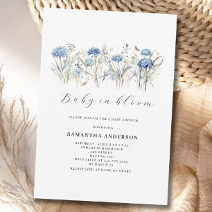 Invitación Bebé en flor azul floral niño baby shower